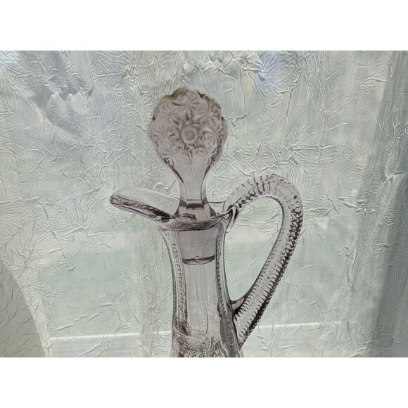 Vintage Lavender Glass Cruet With Floral Stopper & Embossed Diamond Pattern hand - Picture 9 of 10